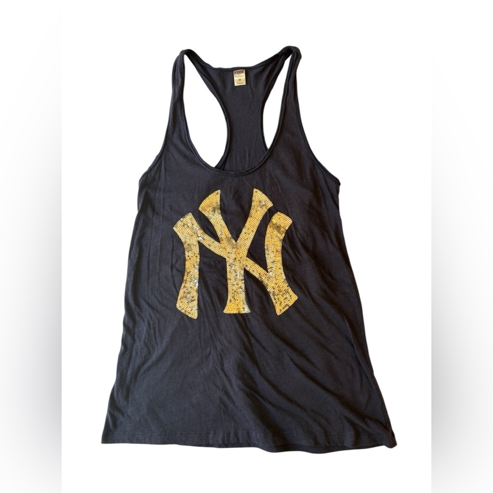 PINK Victoria's Secret Yankees Tank Top with silver sequin graphic size M